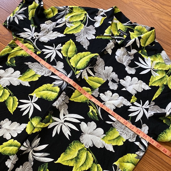 George men’s leaf print on black button up 💯Rayon chest pocket s/s shirt 2XL 🌞 - Picture 11 of 12